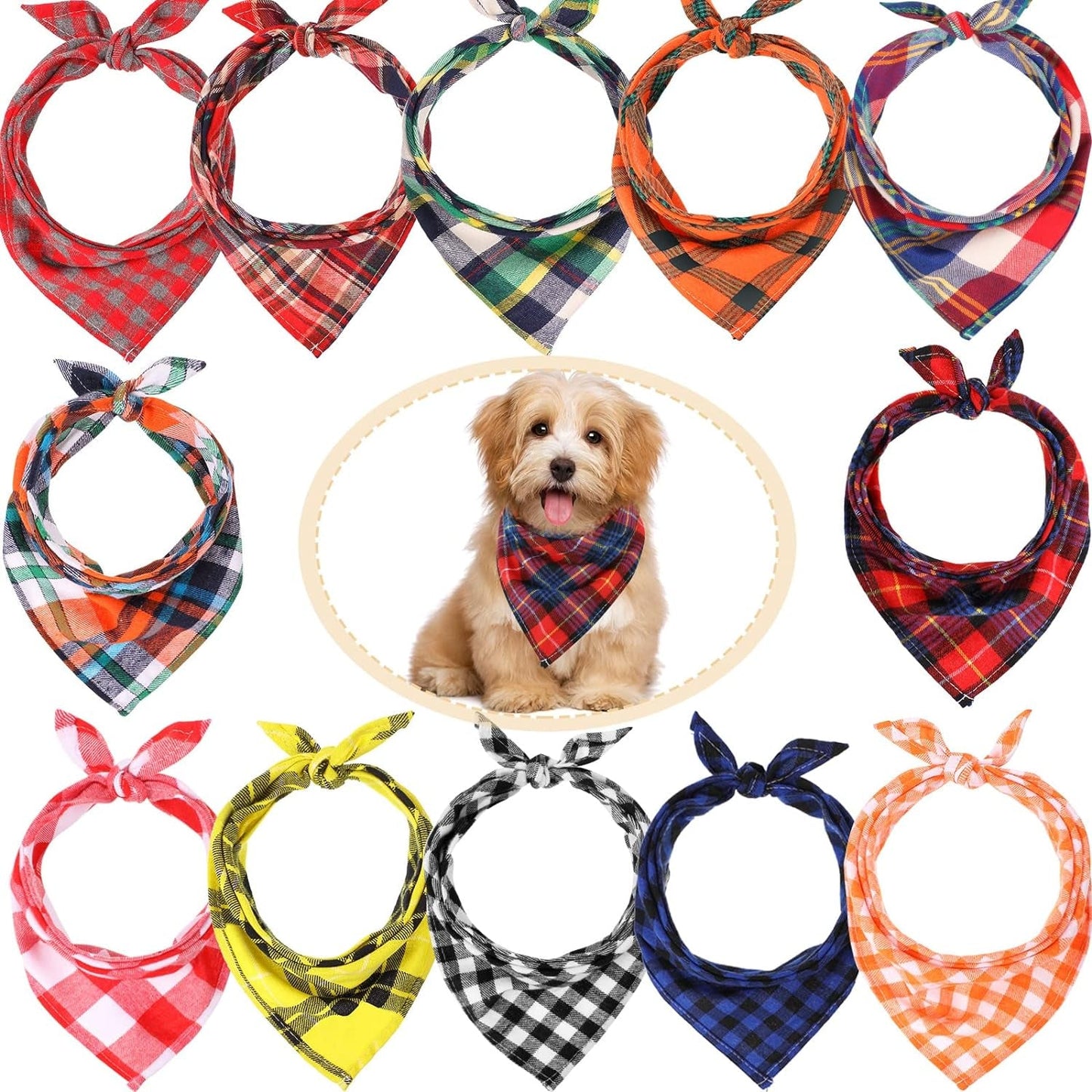 12 Pack Plaid Dog Scarf for Small & Medium Dogs, Soft Christmas Bandanas in Festive Designs - Petopia