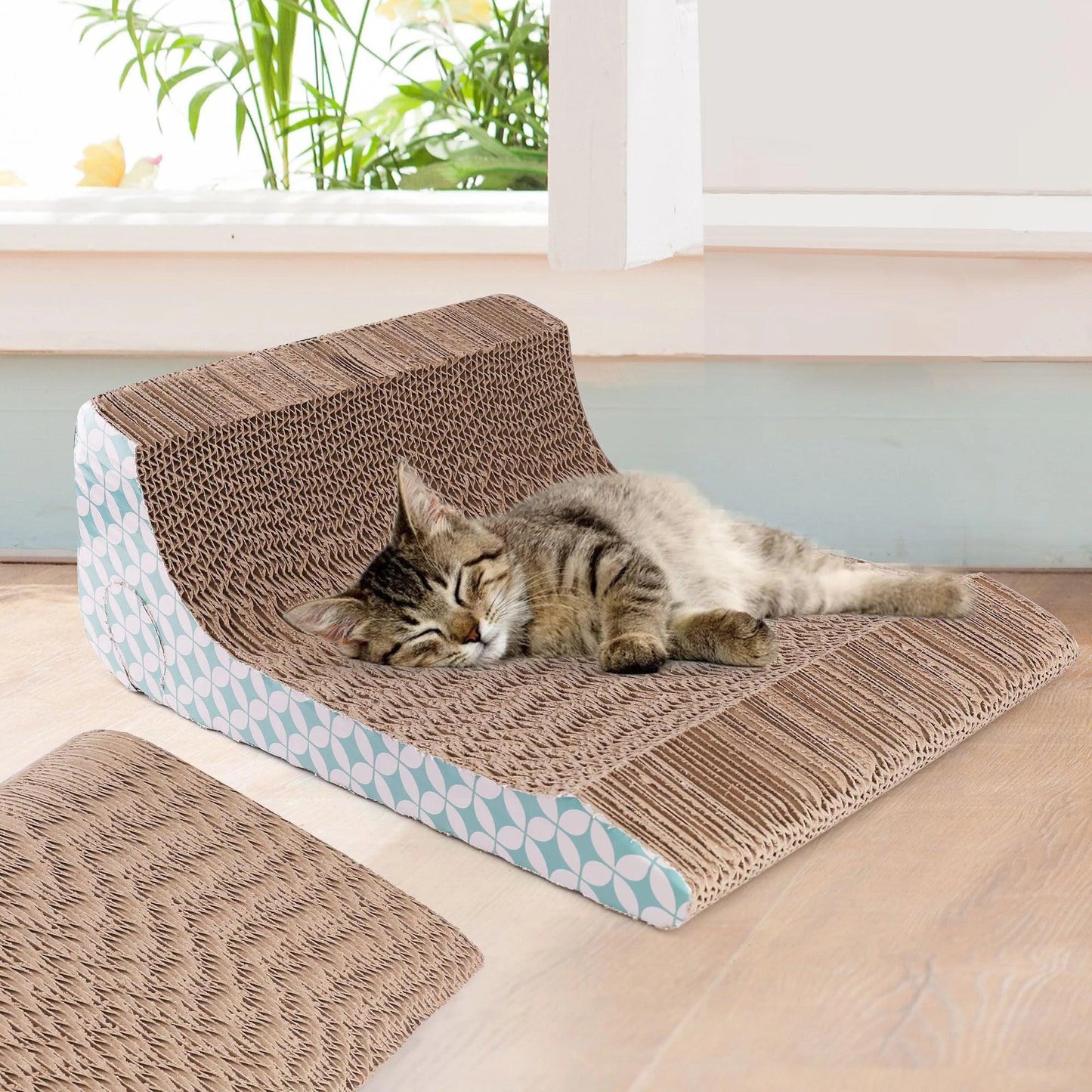 2 - in - 1 Cat Scratcher Cardboard with Catnip & Ball – Removable Corrugated Cat Scratching Pad for Indoor Cats - Petopia