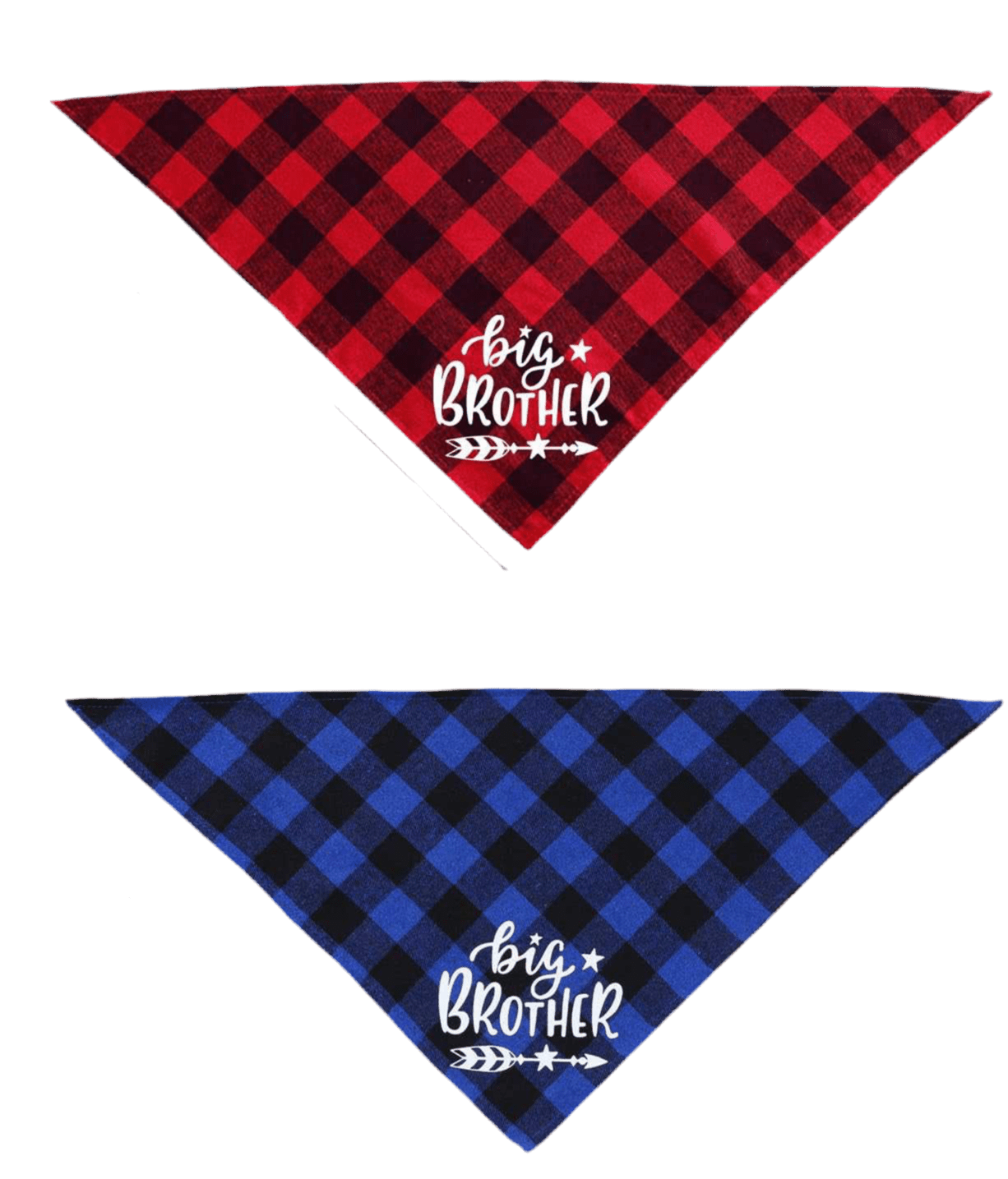 2 - Pack Plaid Dog Bandanas - Big Brother Blue & Red for Gender Reveal & Pregnancy Announcements - Petopia