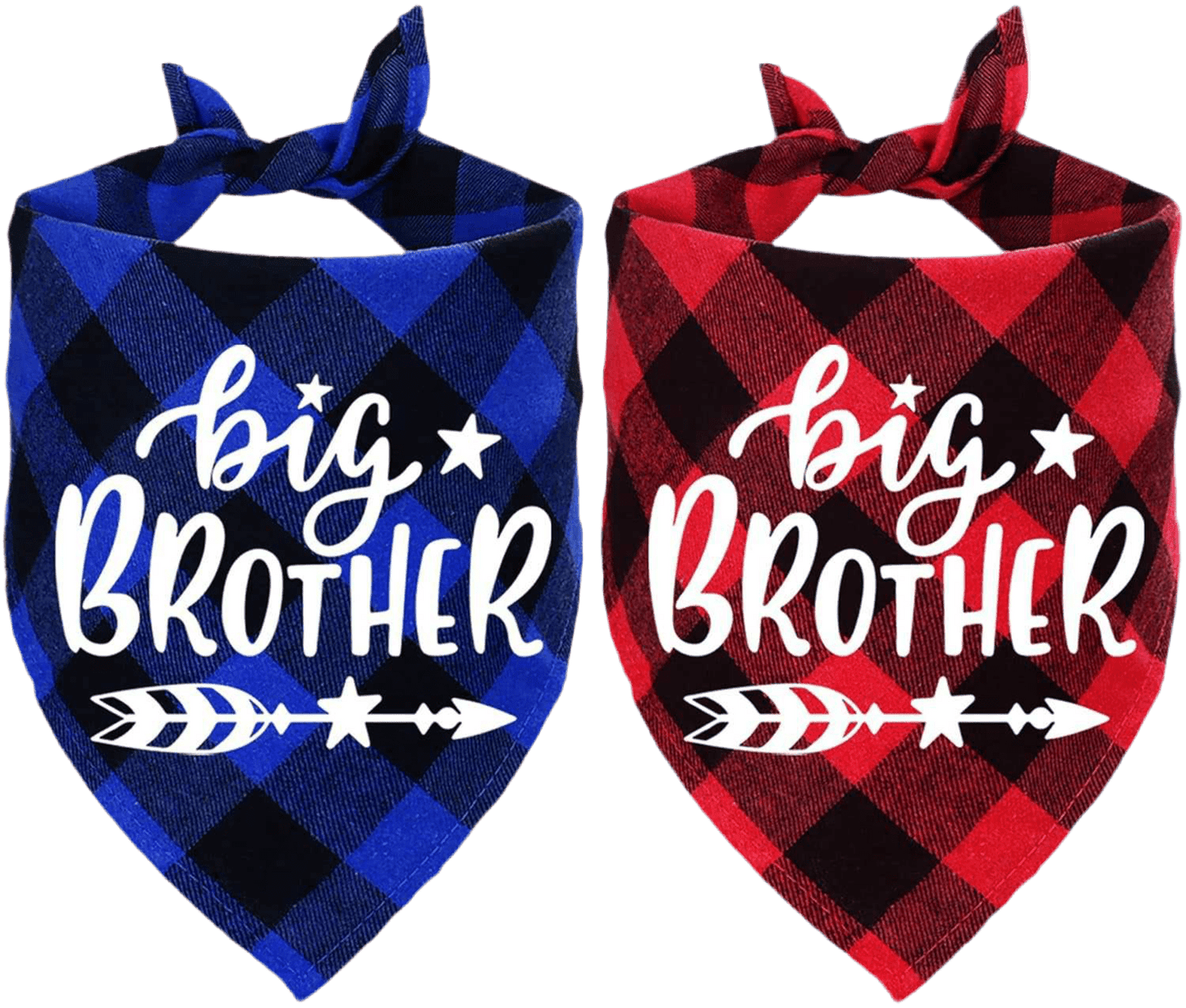 2 - Pack Plaid Dog Bandanas - Big Brother Blue & Red for Gender Reveal & Pregnancy Announcements - Petopia