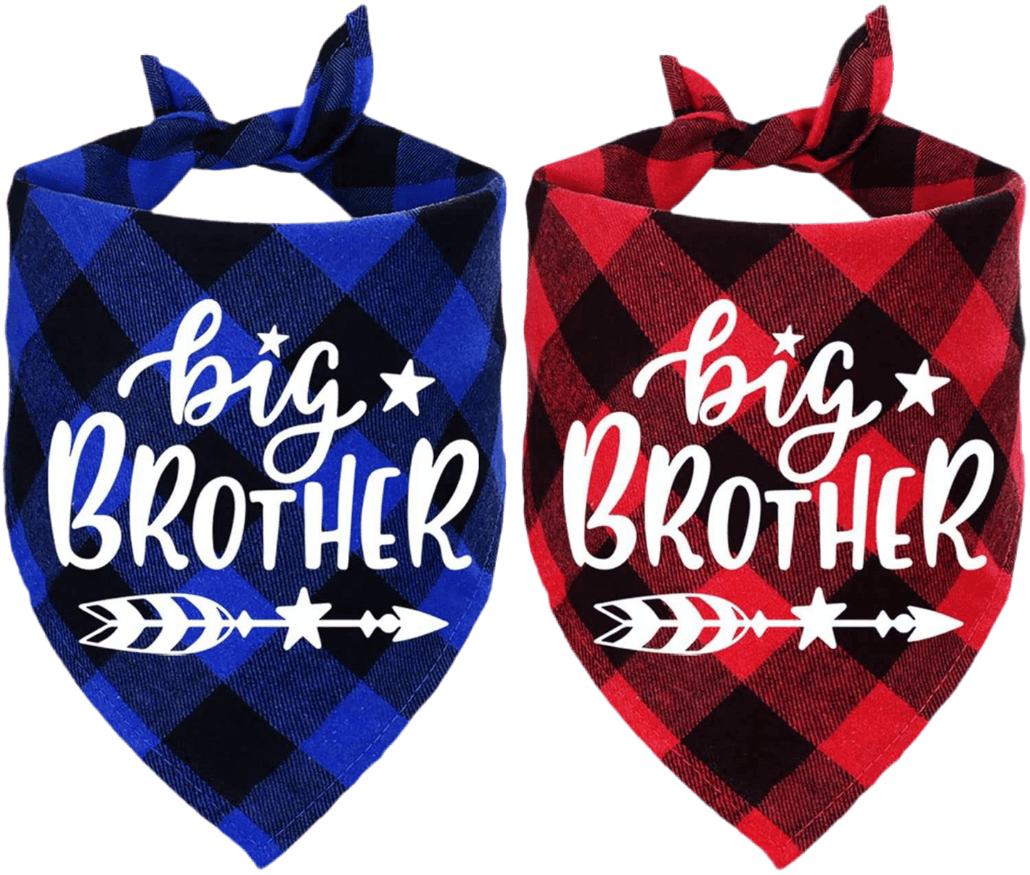 2 - Pack Plaid Dog Bandanas - Big Brother Blue & Red for Gender Reveal & Pregnancy Announcements - Petopia