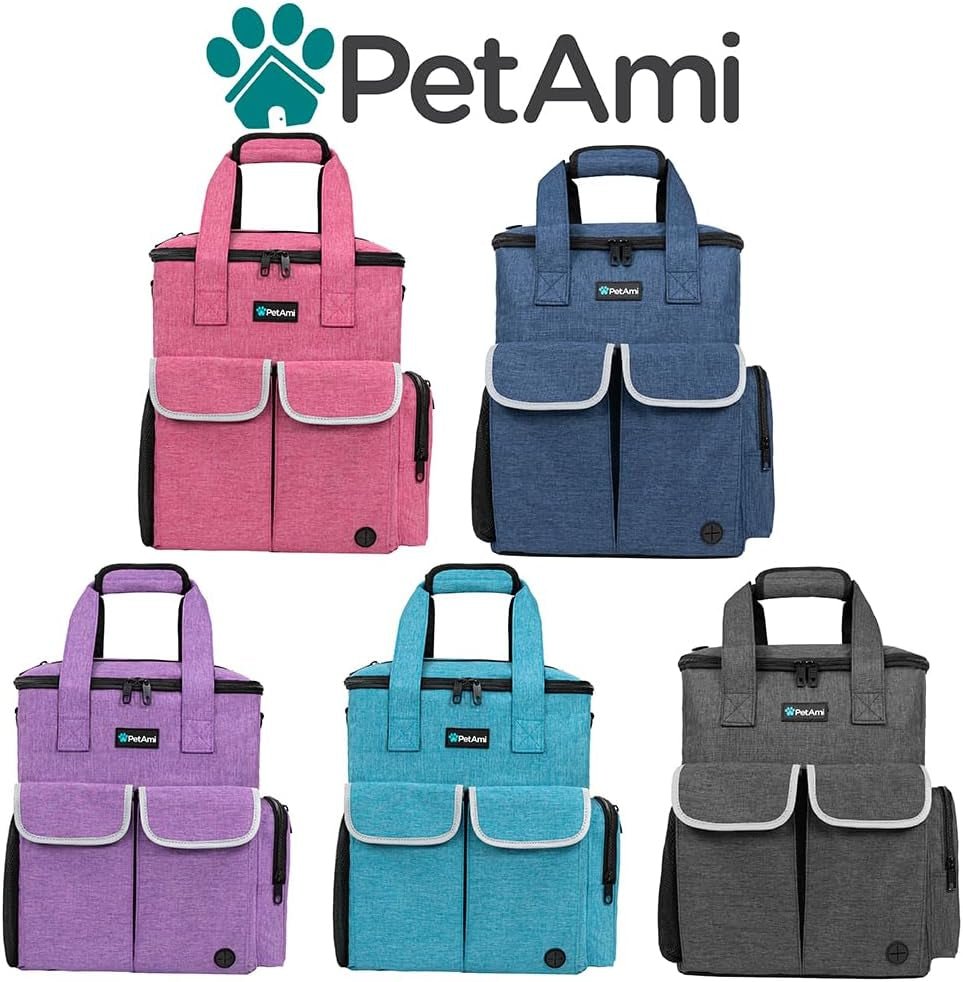 Dog Travel Bag Pet Supplies Accessories Organizer for Traveling, Camping, Weekend; Cat Pet Travel Bag Kit Includes 2 Food Storage Containers, 2 Collapsible Bowls, 1 Feeding Mat (Purple) - Petopia