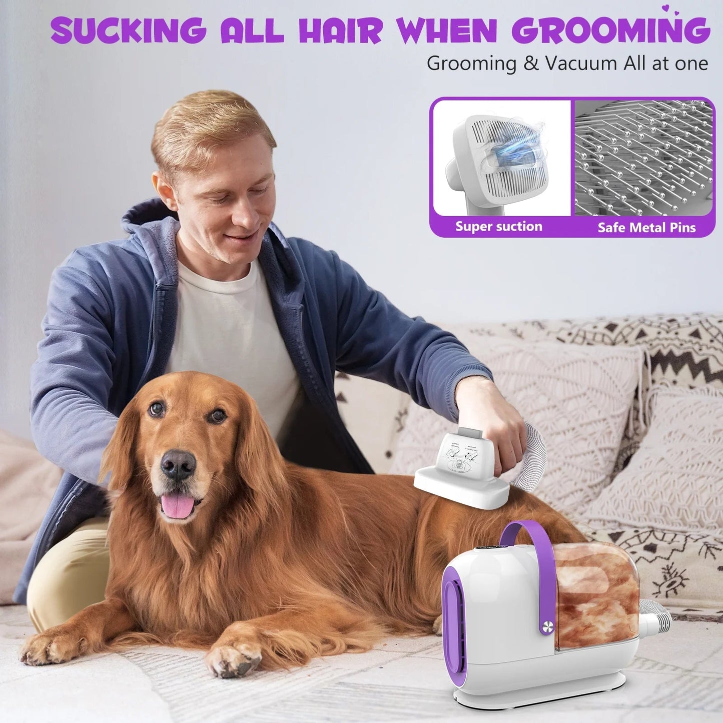 Pet Grooming Kit & Vacuum 99% Pet Hair Suction, 8 Pet Grooming Tools, 6 Nozzles, 1.5L Cup, Storage Bag, Dog Grooming Vacuum with Nail Grinder/Paw Trimmer/Shedding Brush for Dog, Cat, White - Petopia Company