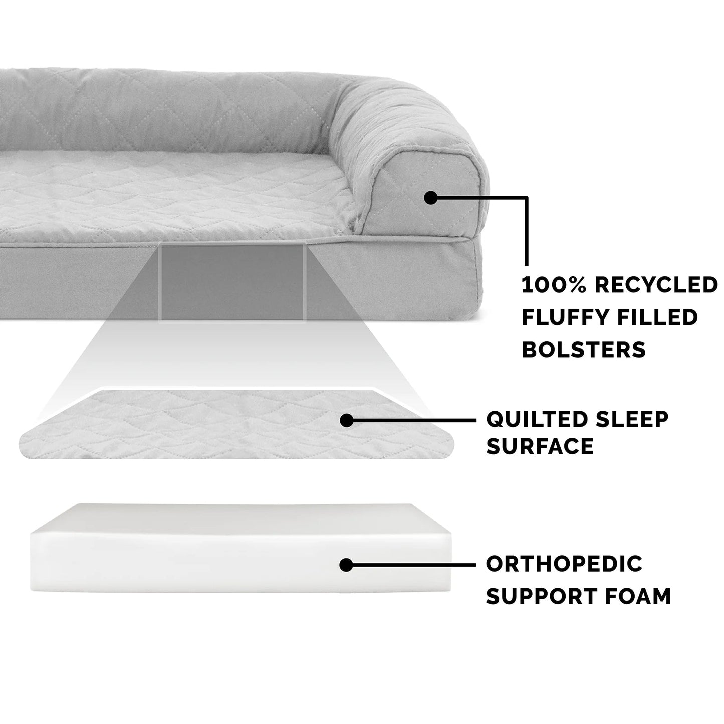Pet Products Quilted Full Support Orthopedic Sofa Pet Bed for Dogs & Cats - Silver Gray, Jumbo Plus - Petopia