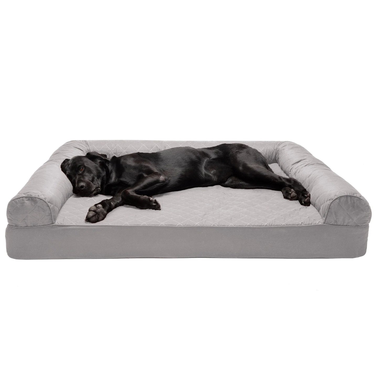 Pet Products Quilted Full Support Orthopedic Sofa Pet Bed for Dogs & Cats - Silver Gray, Jumbo Plus - Petopia
