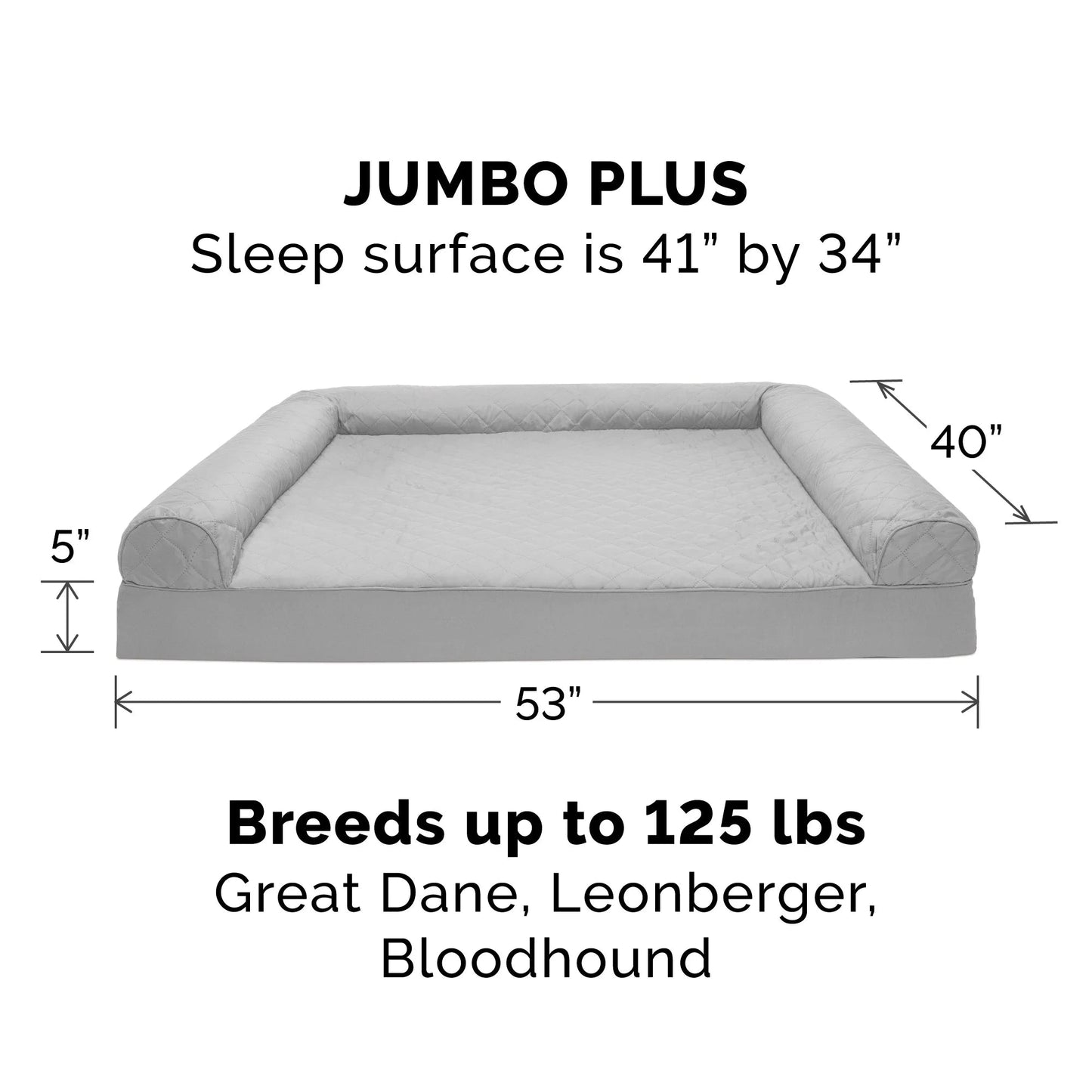 Pet Products Quilted Full Support Orthopedic Sofa Pet Bed for Dogs & Cats - Silver Gray, Jumbo Plus - Petopia