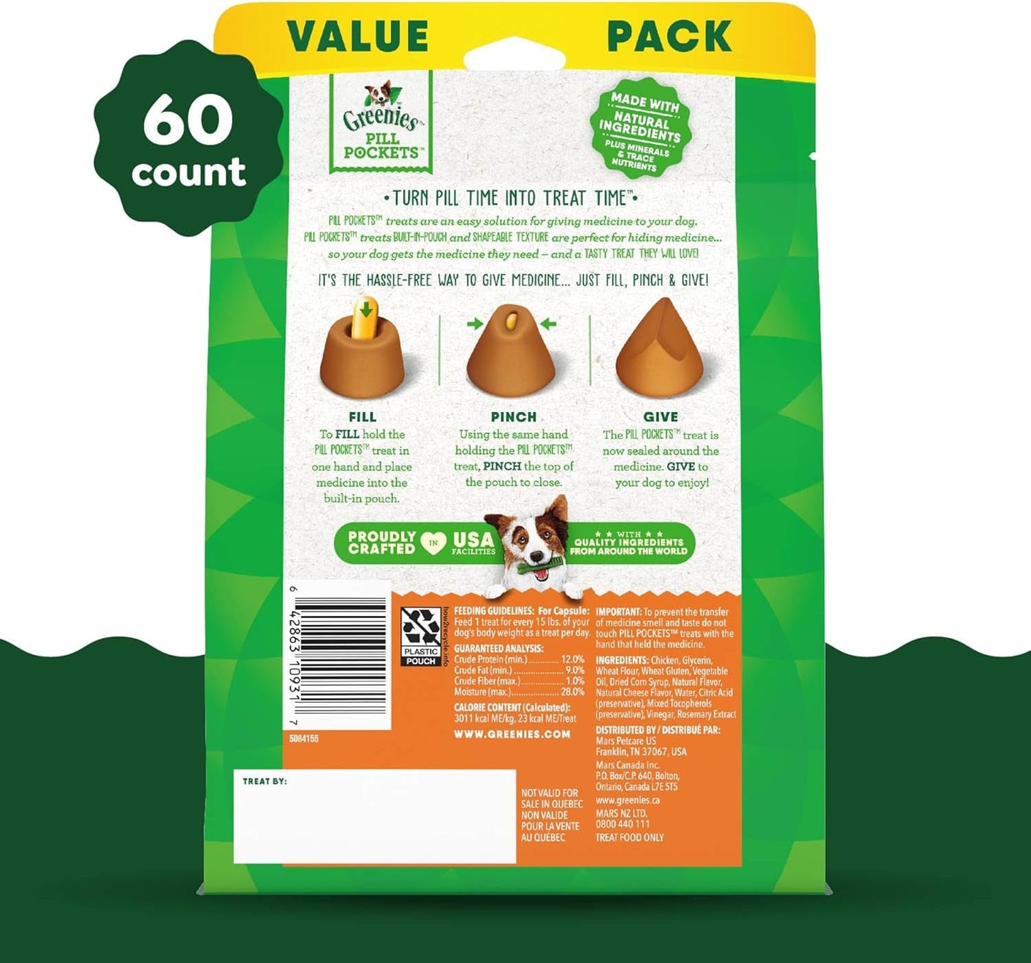 Pill Pockets Large Size Soft Dog Treats for Capsules, Cheese Flavor, Made with Natural Ingredients plus Minerals & Trace Nutrients, 15.8 Oz. (60 Count, Pack of 1) - Petopia Company