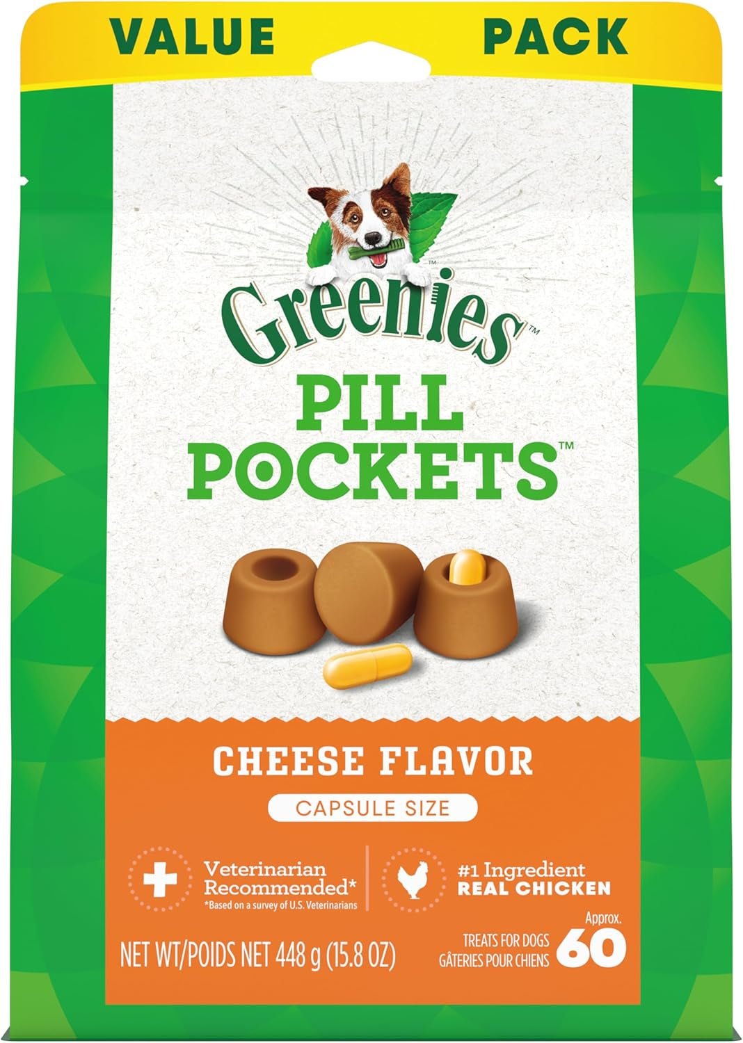 Pill Pockets Large Size Soft Dog Treats for Capsules, Cheese Flavor, Made with Natural Ingredients plus Minerals & Trace Nutrients, 15.8 Oz. (60 Count, Pack of 1) - Petopia Company