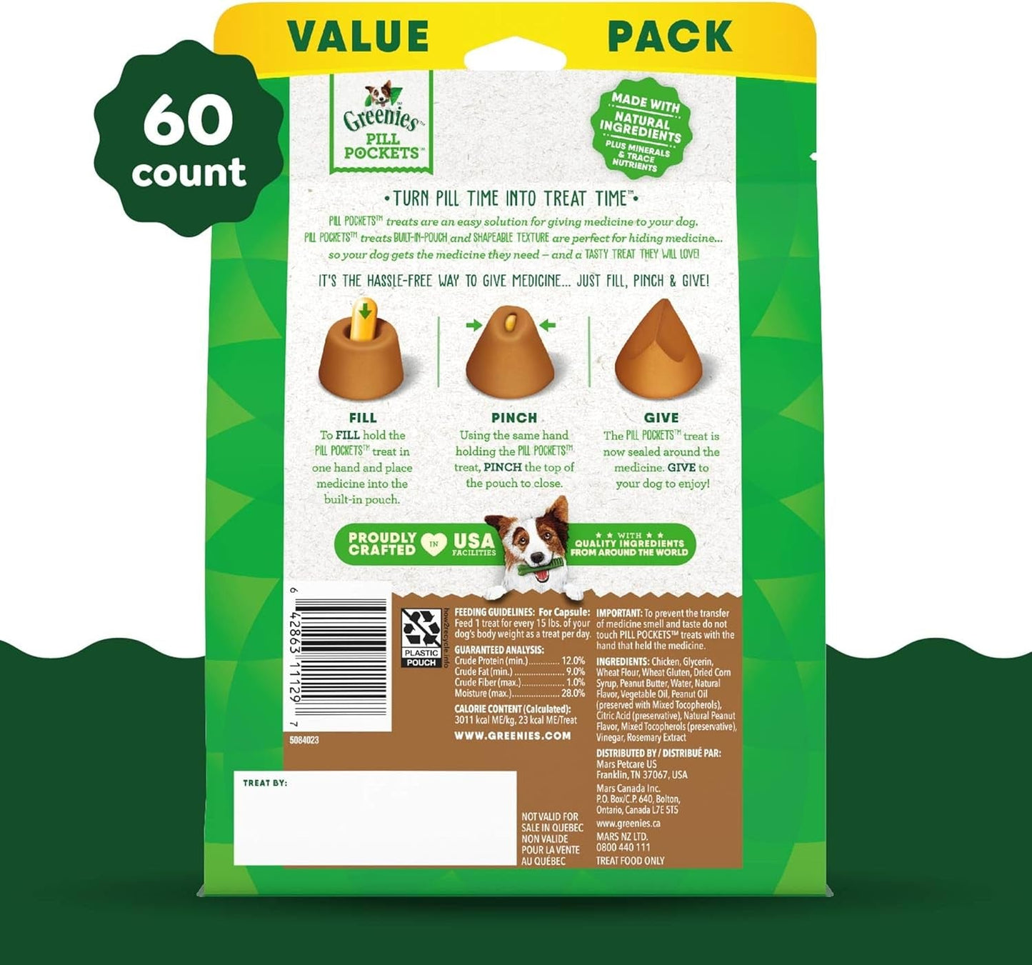 Pill Pockets Large Size Soft Dog Treats for Capsules, with Real Peanut Butter, Made with Natural Ingredients plus Minerals & Trace Nutrients, 15.8 Oz. (60 Count, Pack of 1) - Petopia Company