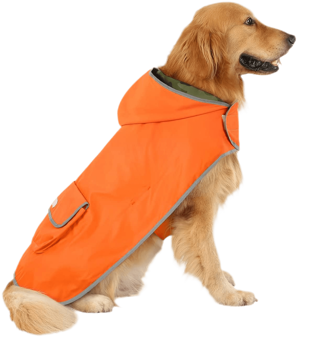 Reversible Dog Raincoat Hooded Slicker Poncho Rain Coat Jacket for Small Medium Large Dogs Camo Orange - L - Petopia