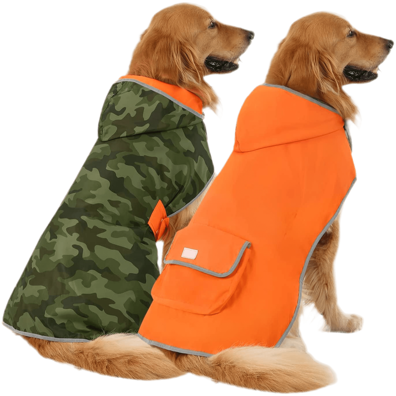 Reversible Dog Raincoat Hooded Slicker Poncho Rain Coat Jacket for Small Medium Large Dogs Camo Orange - L - Petopia