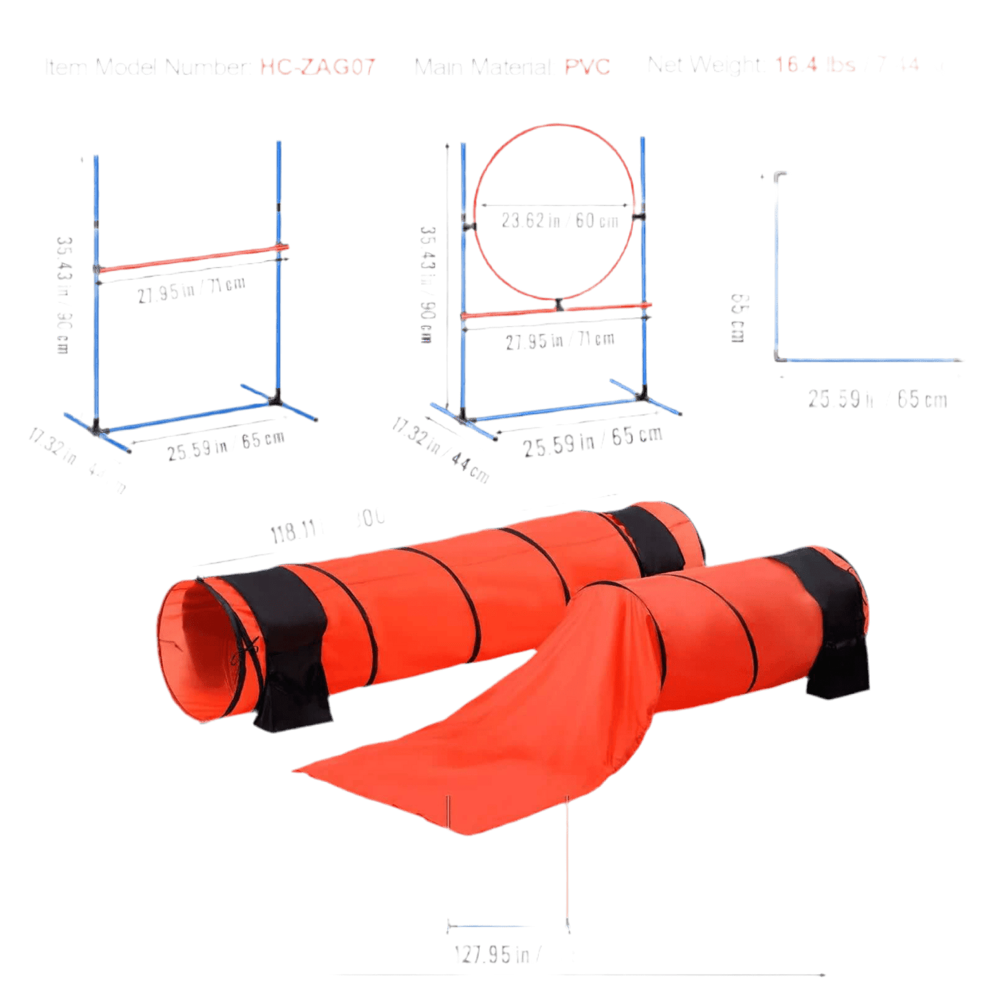 VEVOR Dog Agility Training Equipment 7 PCS Set Upgrade W/ Hurdles 2 Tunnels Ring - Petopia