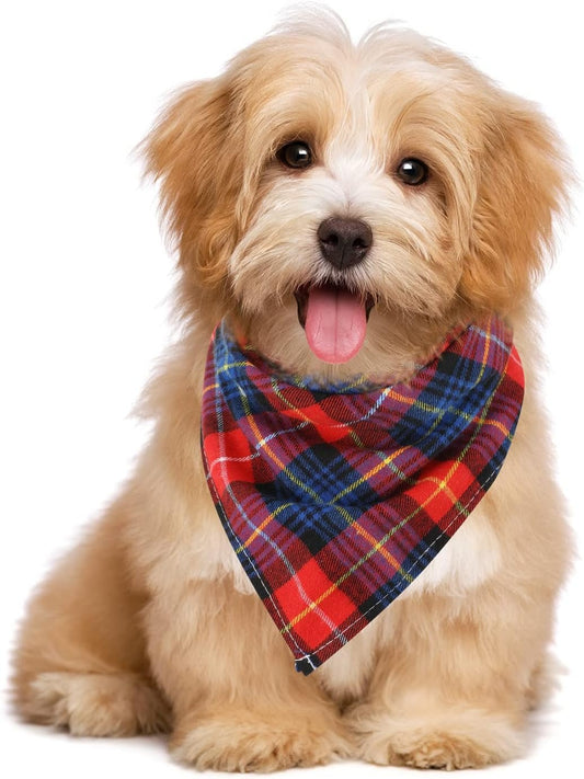 12 Pack Plaid Dog Scarf for Small & Medium Dogs, Soft Christmas Bandanas in Festive Designs - Petopia