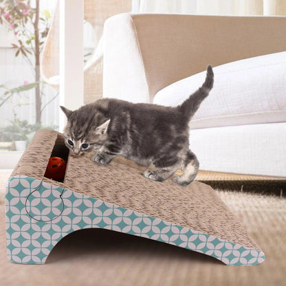 2 - in - 1 Cat Scratcher Cardboard with Catnip & Ball – Removable Corrugated Cat Scratching Pad for Indoor Cats - Petopia