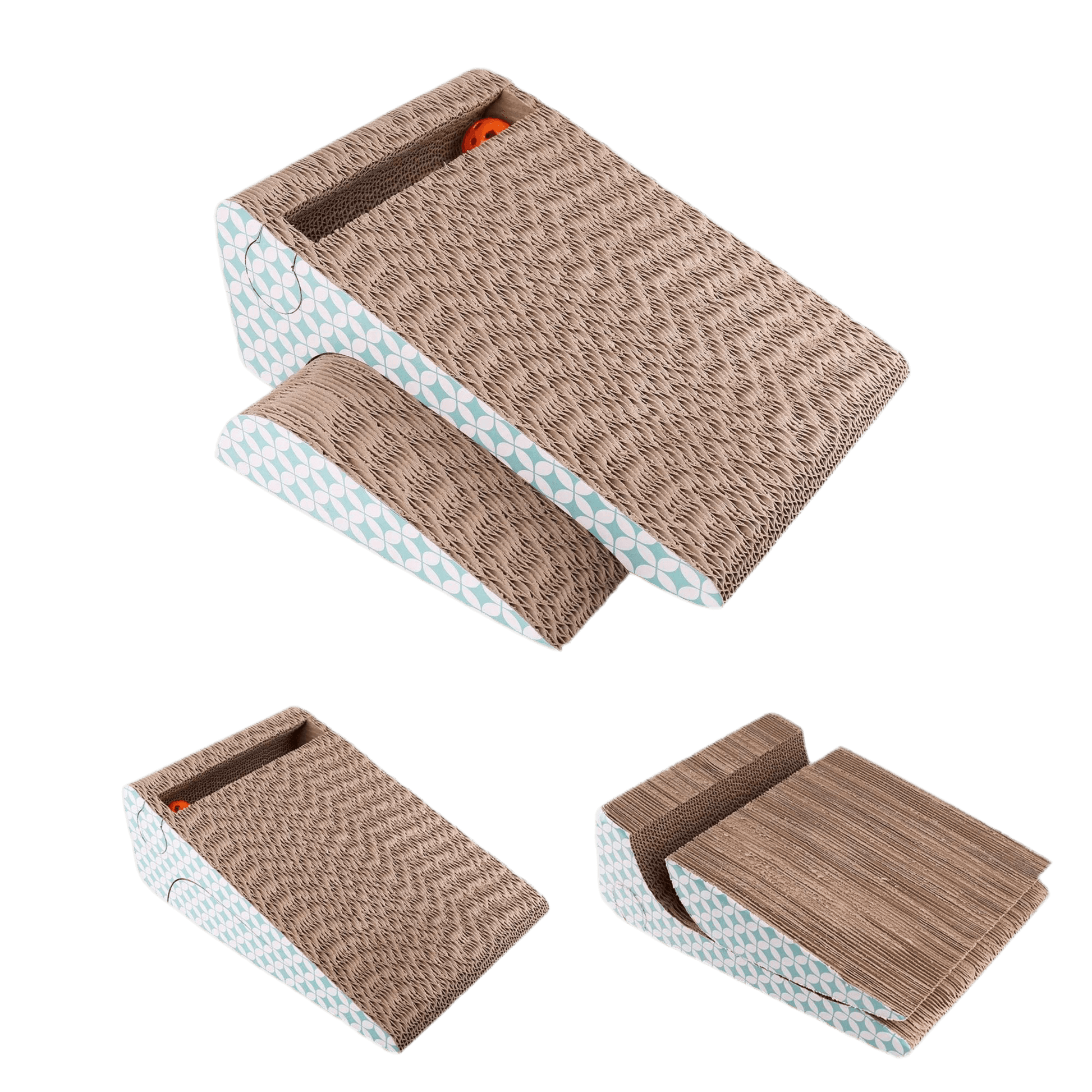 2 - in - 1 Cat Scratcher Cardboard with Catnip & Ball – Removable Corrugated Cat Scratching Pad for Indoor Cats - Petopia