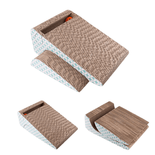 2 - in - 1 Cat Scratcher Cardboard with Catnip & Ball – Removable Corrugated Cat Scratching Pad for Indoor Cats - Petopia