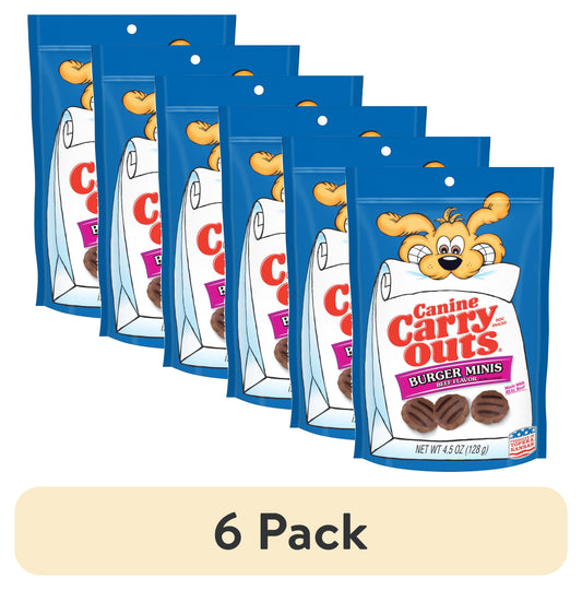 (6 Pack)  Burger Minis Beef Flavor Dog Treats, 4.5Oz Bag