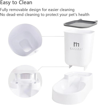 Cat Dog Waterer Set - Automatic Feeder & Water Dispenser with 4.63Lb Food Capacity & 1 Gallon Water - Petopia