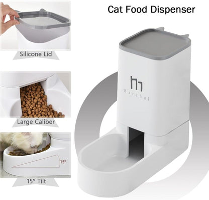 Cat Dog Waterer Set - Automatic Feeder & Water Dispenser with 4.63Lb Food Capacity & 1 Gallon Water - Petopia