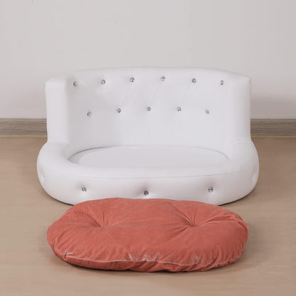 Dog Sofas and Chairs with PU Leather, Wooden Frame Cat Sofa Chair,Dog Bed with S - Petopia