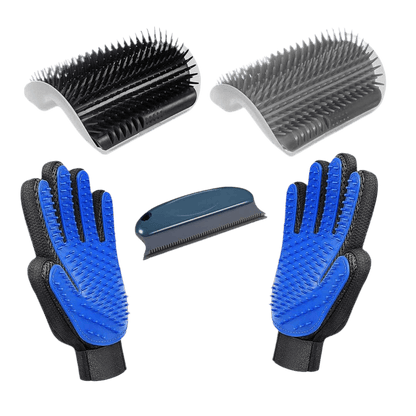 Feline Fur Harmony Cat Grooming Set – Deshedding Brush, Comb & Grooming Gloves for Cats & Kittens - Petopia