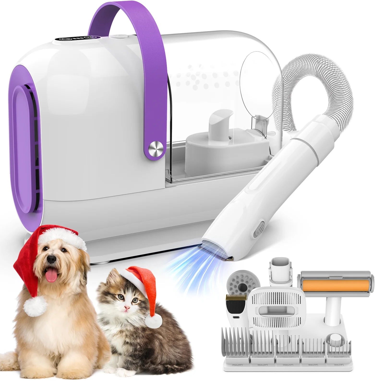 Pet Grooming Kit & Vacuum 99% Pet Hair Suction, 8 Pet Grooming Tools, 6 Nozzles, 1.5L Cup, Storage Bag, Dog Grooming Vacuum with Nail Grinder/Paw Trimmer/Shedding Brush for Dog, Cat, White - Petopia Company