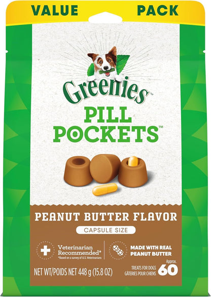 Pill Pockets Large Size Soft Dog Treats for Capsules, with Real Peanut Butter, Made with Natural Ingredients plus Minerals & Trace Nutrients, 15.8 Oz. (60 Count, Pack of 1) - Petopia Company