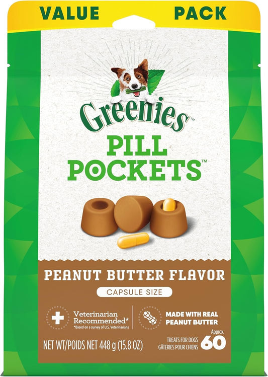 Pill Pockets Large Size Soft Dog Treats for Capsules, with Real Peanut Butter, Made with Natural Ingredients plus Minerals & Trace Nutrients, 15.8 Oz. (60 Count, Pack of 1) - Petopia Company