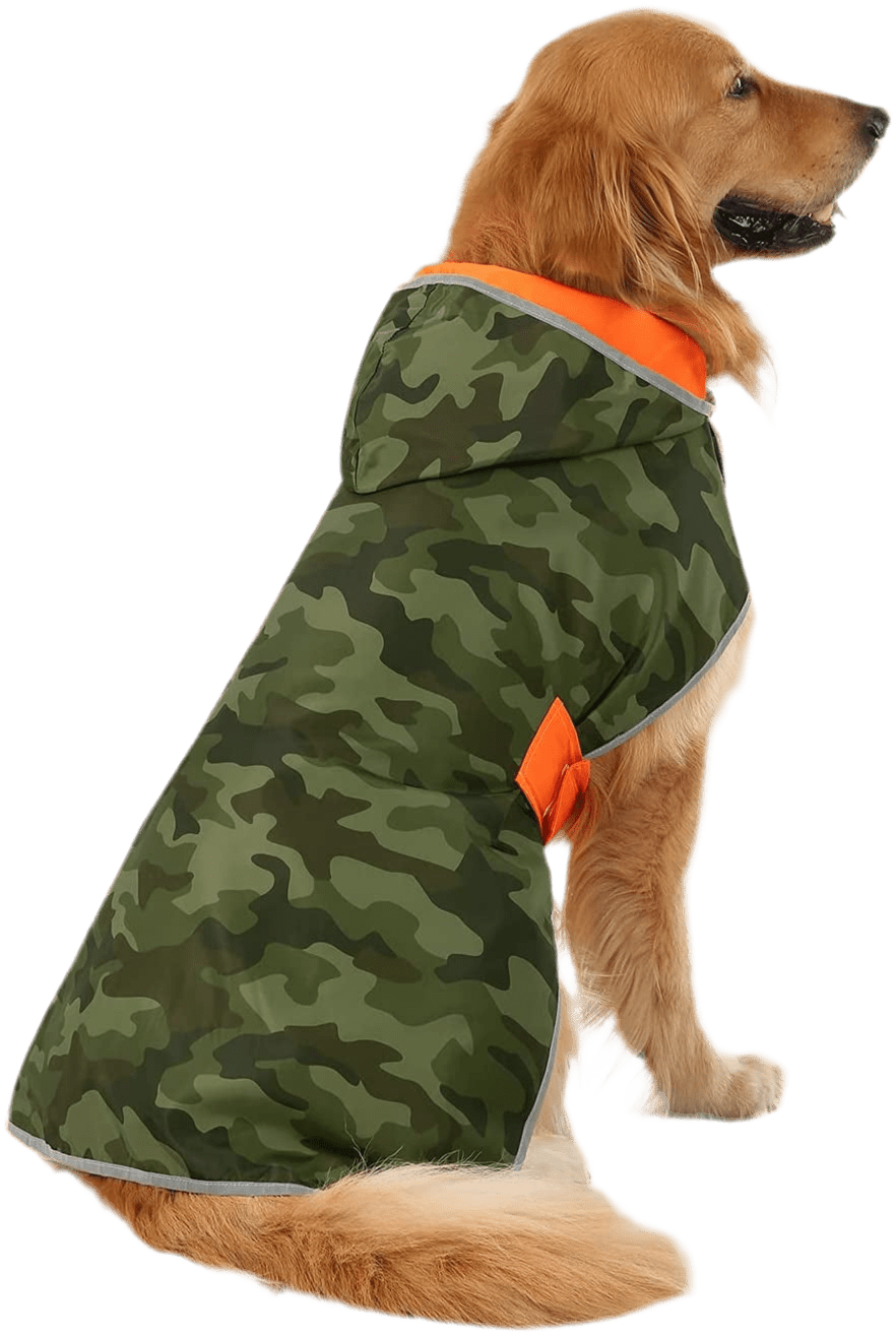 Reversible Dog Raincoat Hooded Slicker Poncho Rain Coat Jacket for Small Medium Large Dogs Camo Orange - L - Petopia