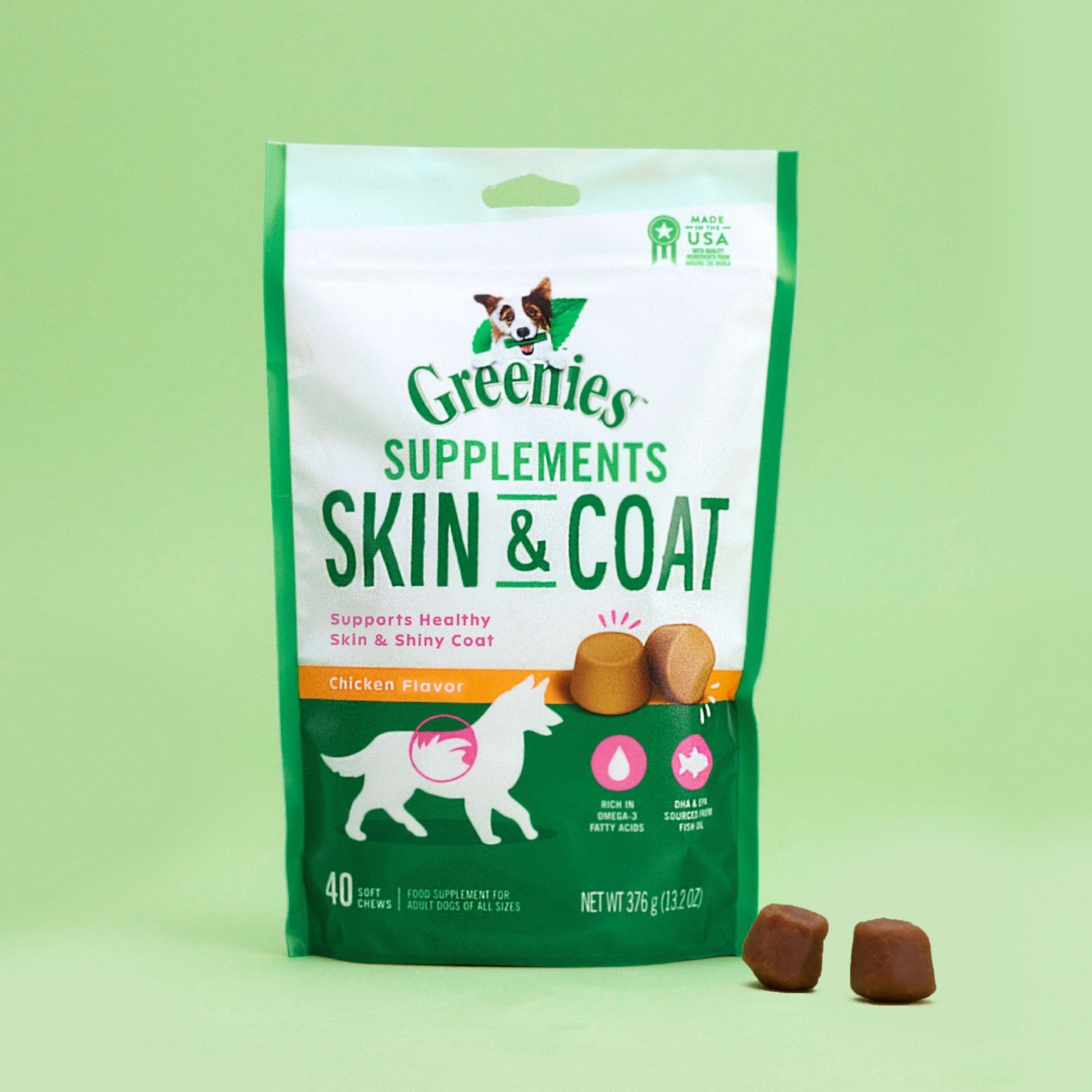 Skin & Coat Supplement Soft Chew for Dogs, Chicken Flavor, 40 Count - Petopia Company