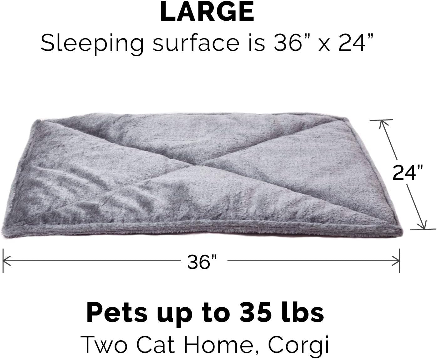 Thermanap Self - Warming Cat Bed for Indoor Cats & Large/Medium Dogs, Washable & Reflects Body Heat - Quilted Faux Fur Reflective Bed Mat - Gray, Large - Petopia Company